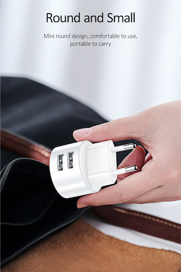 Usams Ladegerät mit 2 USB-A Anschlüsse und Kabel USB-C Weißs (T20)