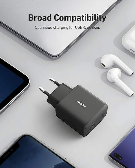 Aukey Încărcător Fără Cablu cu Port USB-C 18W Livrarea energiei Negruς (PA-F1)