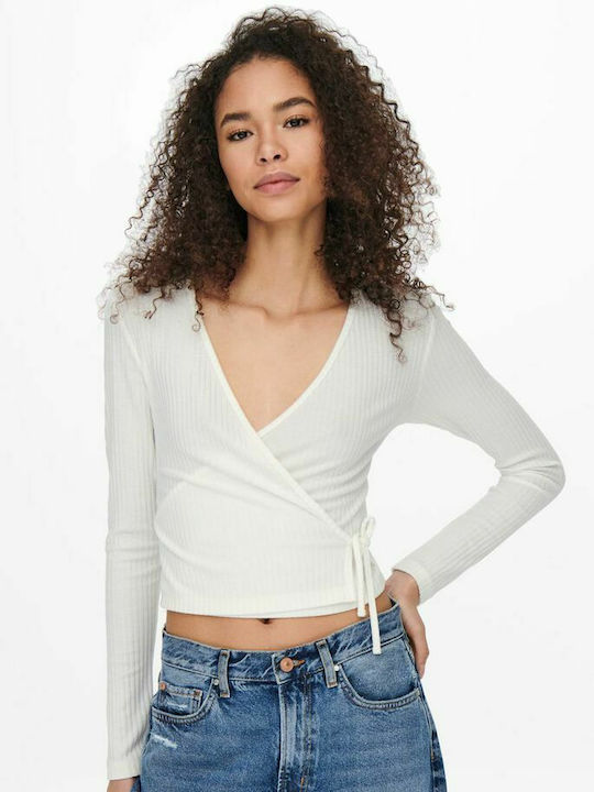 Only Women's Blouse Long Sleeve with V Neckline Egret