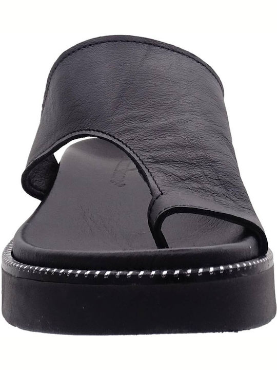 Leder Flache Sandalen für Damen in Schwarz Farbe