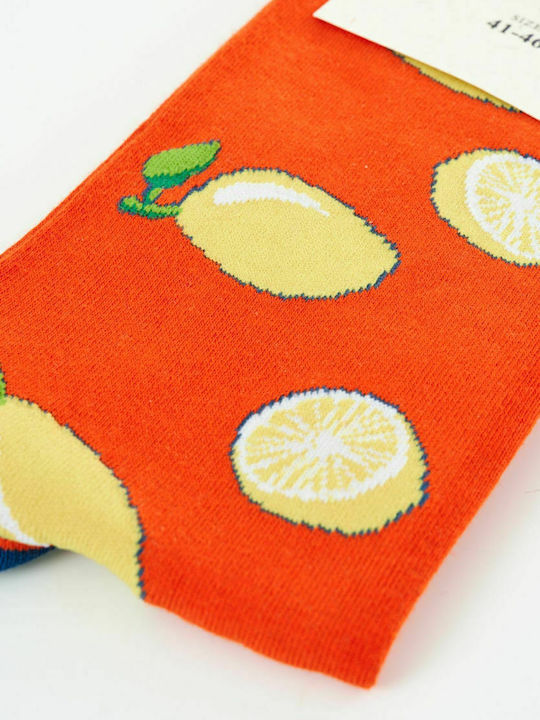 Pournara Lemons Men's Patterned Socks Orange