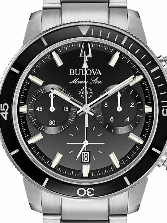 Bulova Sport Marine Star Herrenuhr 45mm Chronograph Batterie mit Silber Metallarmband