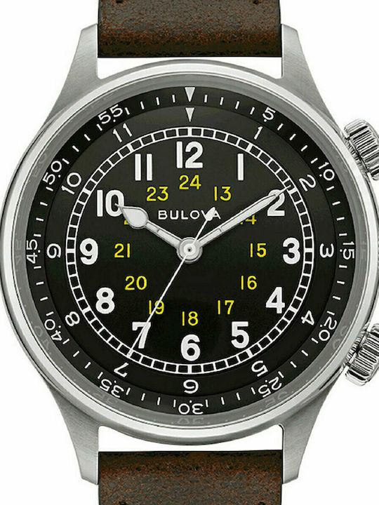 Bulova Pilot Ανδρικό Ρολόι 38mm Μπαταρίας με Καφέ Δερμάτινο Λουράκι