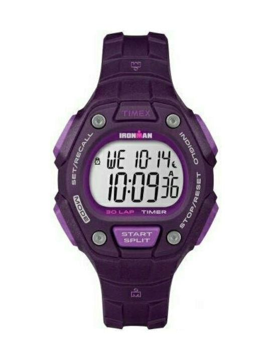 Timex Ironman Classic Digital Watch Battery with Purple Rubber Strap