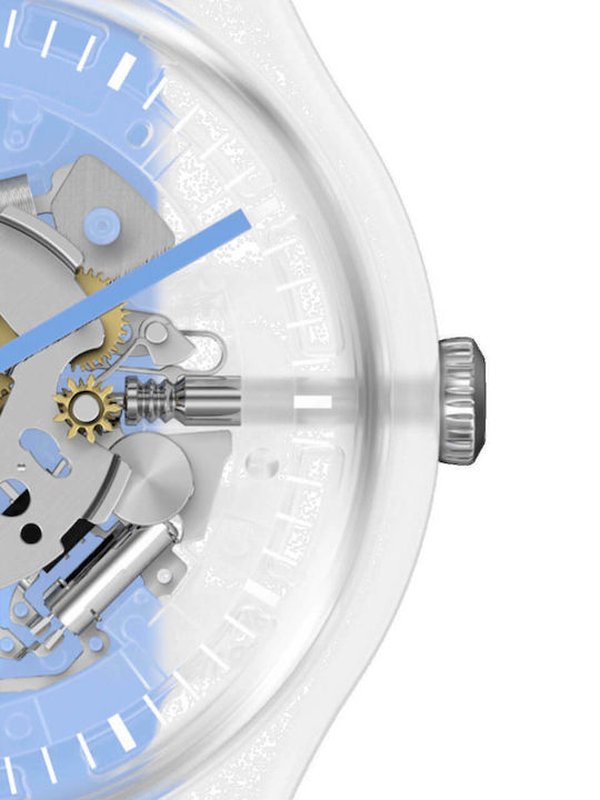 Swatch Clearly Blue Striped Ανδρικό Ρολόι 41mm Μπαταρίας με Μπλε Καουτσούκ Λουράκι