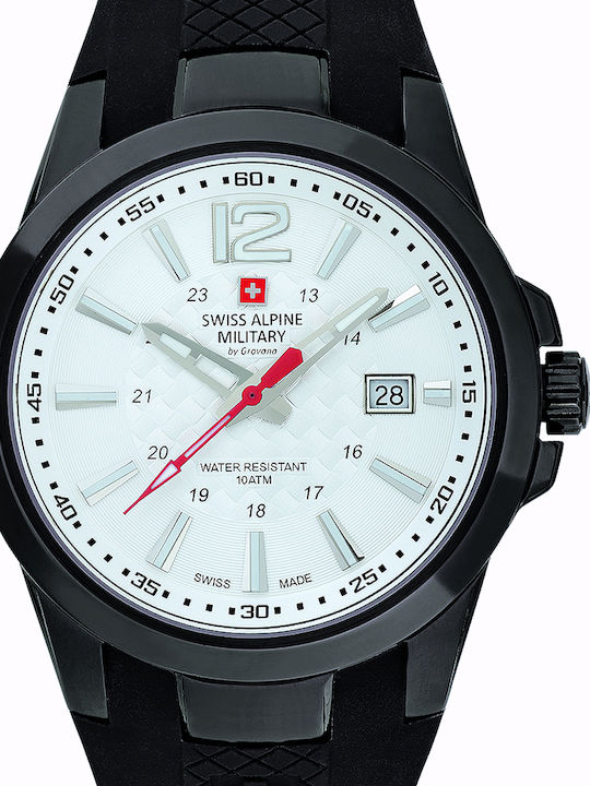 Swiss Alpine Military by Grovana Ανδρικό Ρολόι 44mm Μπαταρίας με Μαύρο Καουτσούκ Λουράκι