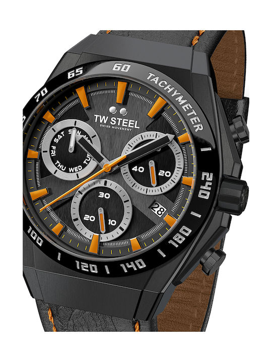 TW Steel Fast Lane Limited Edition Ρολόι Χρονογράφος Μπαταρίας με Δερμάτινο Λουράκι σε Μαύρο χρώμα