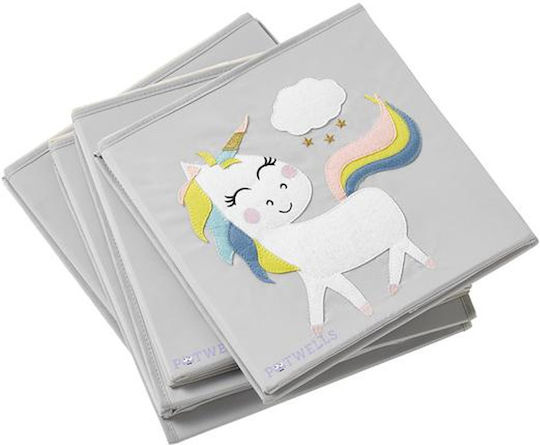 Potwells Children's Folding Storage Box made of Fabric Unicorn Gray 33x32x32cm 1pcs