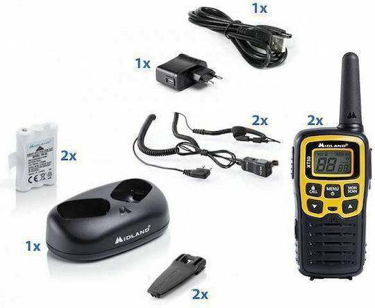 Midland XT50 Adventure Ασύρματος Πομποδέκτης PMR 0.5W με Μονόχρωμη Οθόνη Σετ 2τμχ Σε Κίτρινο Χρώμα