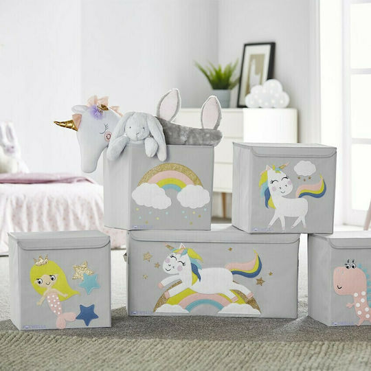 Potwells Детска кутия за съхранение сгъваема Clouds Сив 33x32x32см 1бр