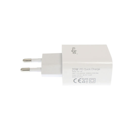 KLGO Charger Without Cable with USB-C Port 20W Whites (PD-100)
