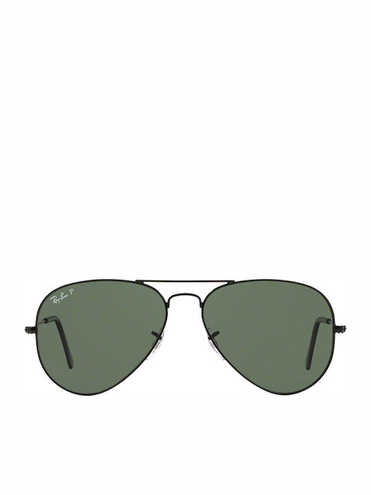 Ray Ban Aviator Unisex Sunglasses with Black Metal Frame and Green Polarized Lens RB3025 002/58