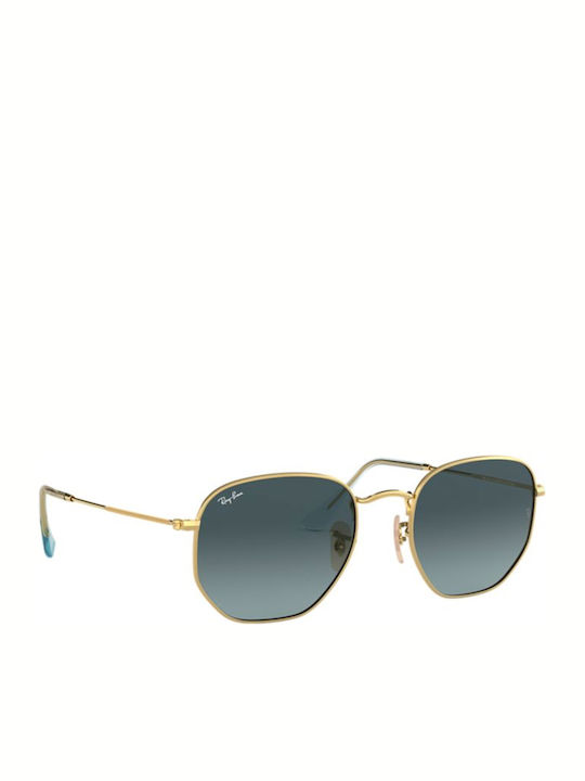 Ray Ban Hexagonal Unisex Sunglasses with Gold Metal Frame and Blue Gradient Mirror Lens RB3548N 9123/3M