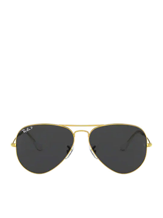 Ray Ban Aviator Unisex Sunglasses with Gold Metal Frame and Black Polarized Lens RB3025 9196/48