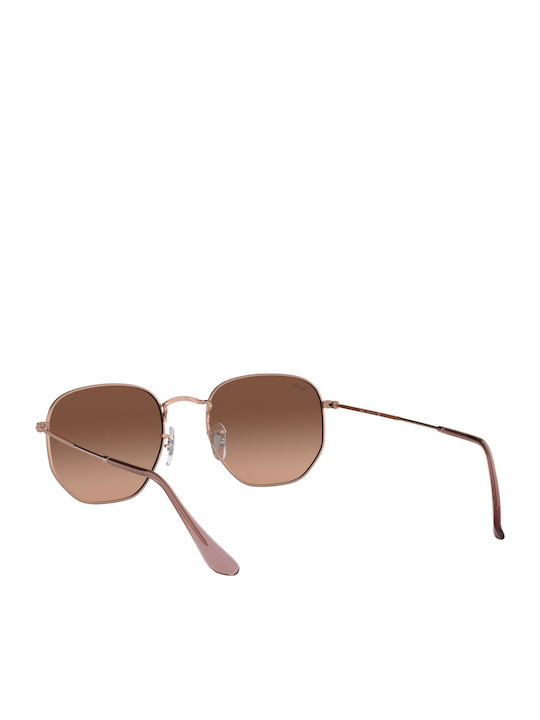 Ray Ban Hexagonal Unisex Sunglasses with Rose Gold Metal Frame and Brown Gradient Mirror Lens RB3548N 9069A5