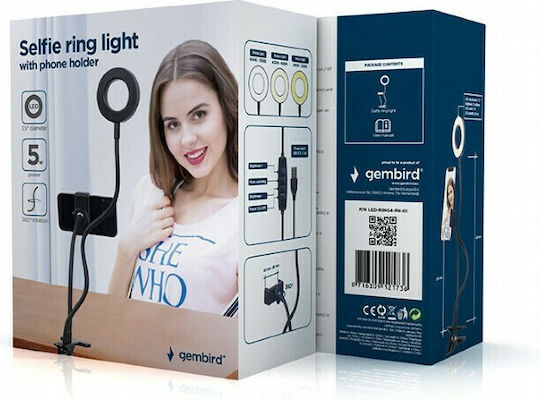 Gembird Ring Light 8.90cm 2800 - 6000K με Επιτραπέζια Βάση Στήριξης και Βάση για Κινητό