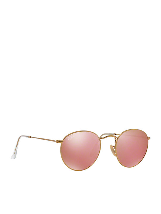 Ray Ban Round Metal Unisex Ochelari de soare cu Auriu Cadru și Roz Oglindă Lentilă