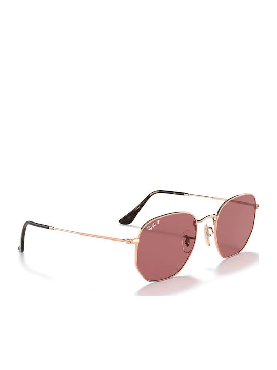 Ray Ban Hexagonal Unisex Γυαλιά Ηλίου με Ροζ Χρυσό Μεταλλικό Σκελετό και Μωβ Polarized Φακό