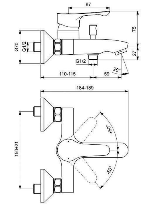 Ideal Standard Alpha Αναμεικτική Μπαταρία Μπανιέρας Ασημί