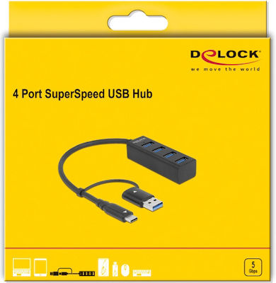 DeLock USB 3.2 Hub 4 Θυρών με σύνδεση USB-C / USB-A