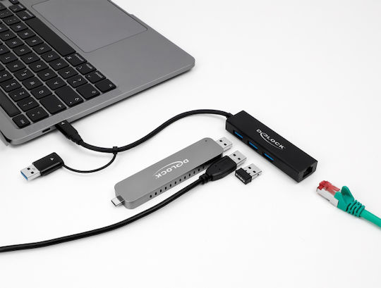 DeLock USB Хъб с 3 Порта USB 3.2 с USB-C и Ethernet