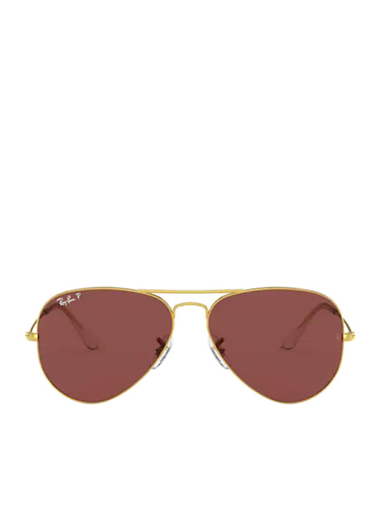 Ray Ban Aviator Unisex Sunglasses with Gold Metal Frame and Red Polarized Lens RB3025 9196/AF