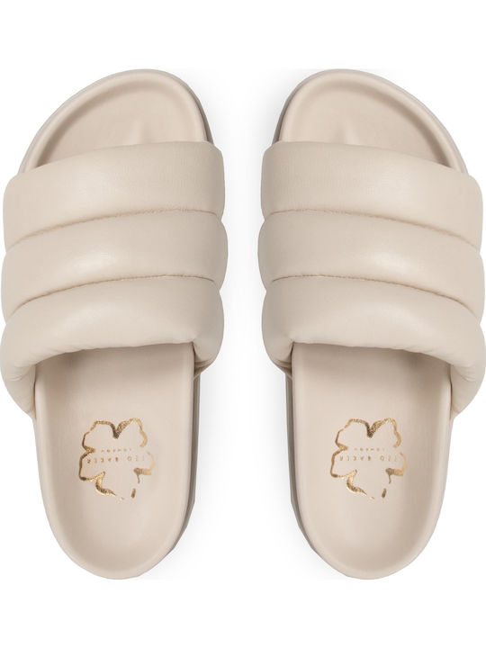 Amirra Leather Women's Flat Sandals in Beige Color