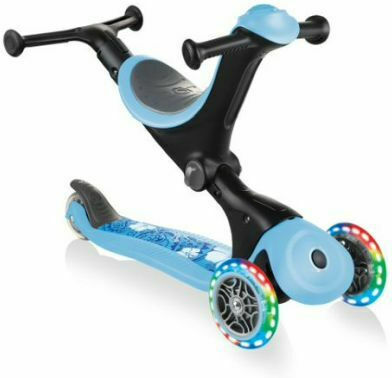 Globber Kids Scooter Foldable Go-Up Deluxe Fantasy Lights 3-Wheel for 3+ Years Blue