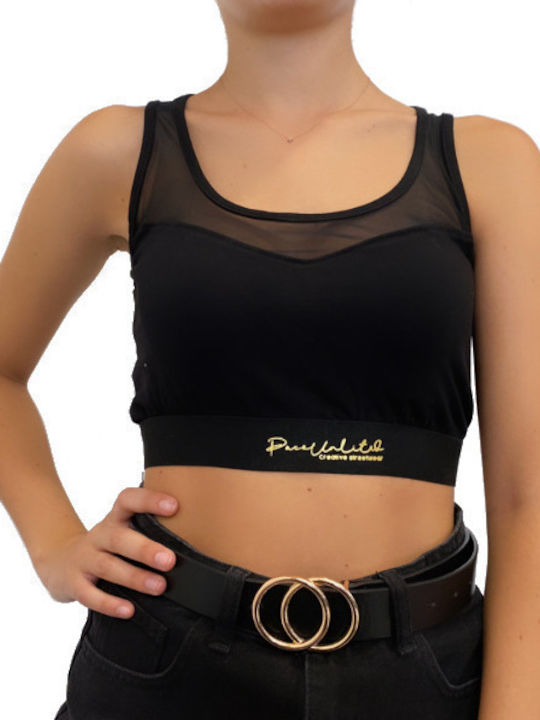 Damen Sommer Crop Top Baumwolle Ärmellos Schwarz