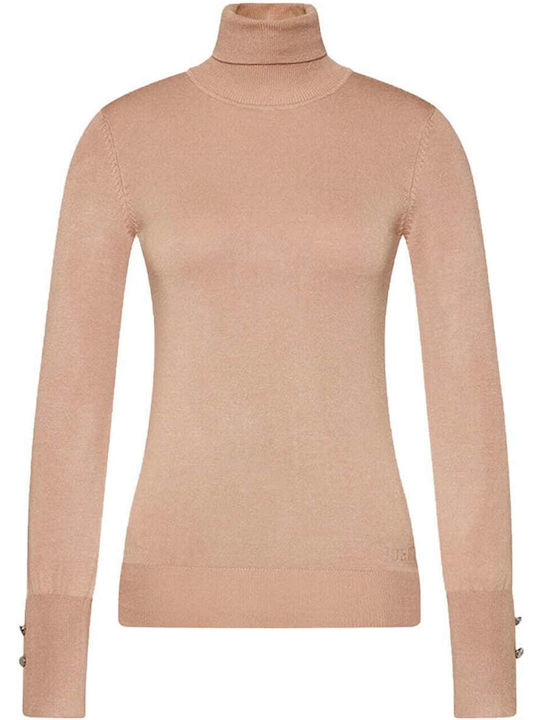Winter Women's Fleece Turtleneck Long Sleeve Beige Blouse