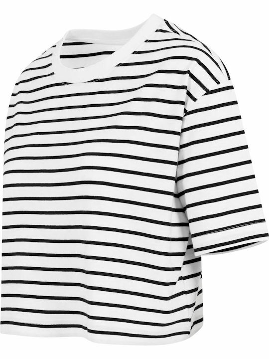 Women's Summer Crop Top Cotton Short Sleeve Striped White