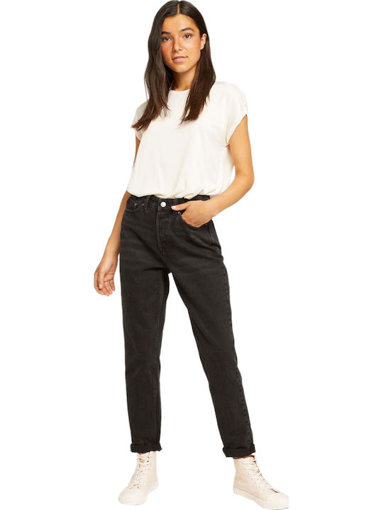 Hoch tailliert Damenjeans in Mom-Passform Schwarz