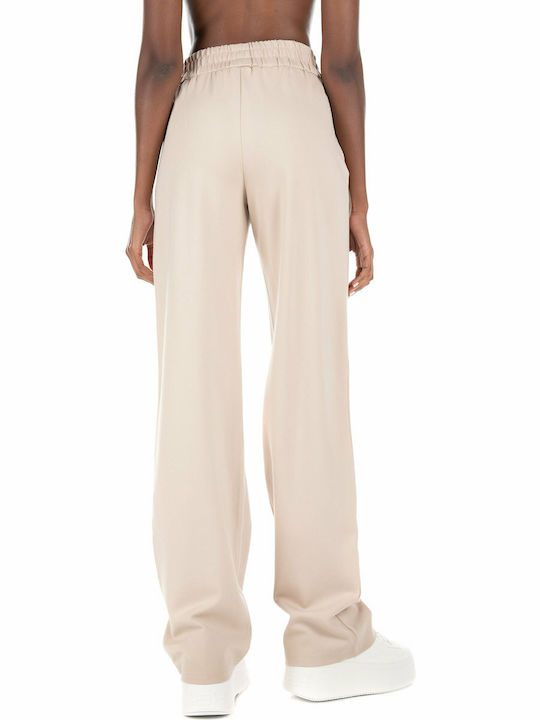 Damen Hoch tailliert Stoff Hose Beige