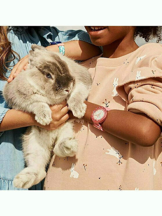 FlikFlak Kids Analog Watch Bunnyaxus with Fabric Strap Pink
