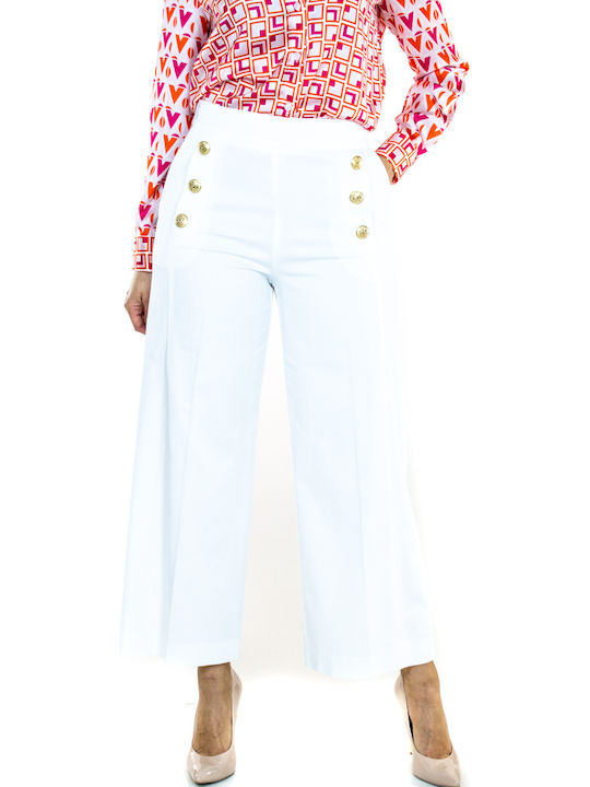 Women's High-waisted Fabric Trousers White