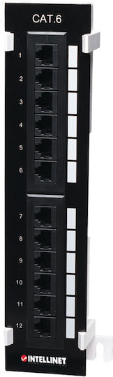 Intellinet Patch Panel for Rack 1U with 12 cat6 Ports Black