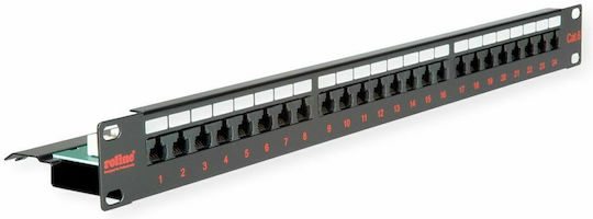 Roline Пач панел за рафт 1U 19" 24 порта cat6 Черен