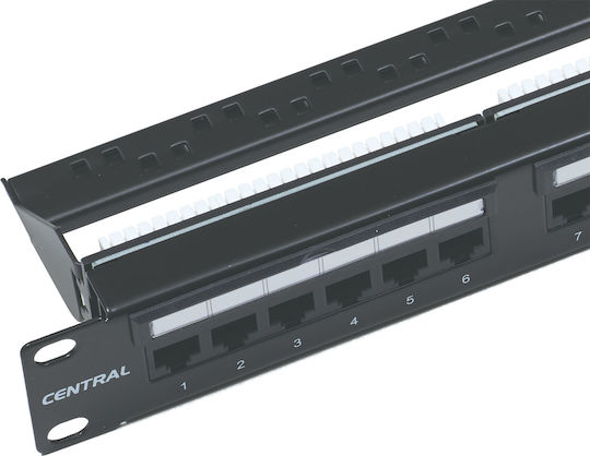Central Patch Panel για Rack 1U 19" 24 Θυρών cat5e Μαύρο