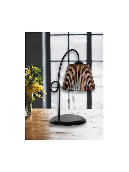 HomeMarkt Metal Table Lamp for Socket E27 with Brown Shade and Black Base