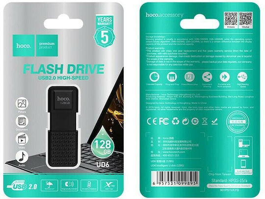 Hoco UD6 Intelligent 128GB USB 2.0 Stick Μαύρο
