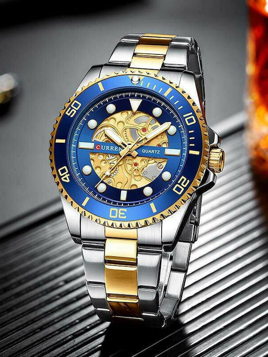Curren Ceas Barbati 44mm Baterie cu Brățară din Metal Multicoloră/Albastru