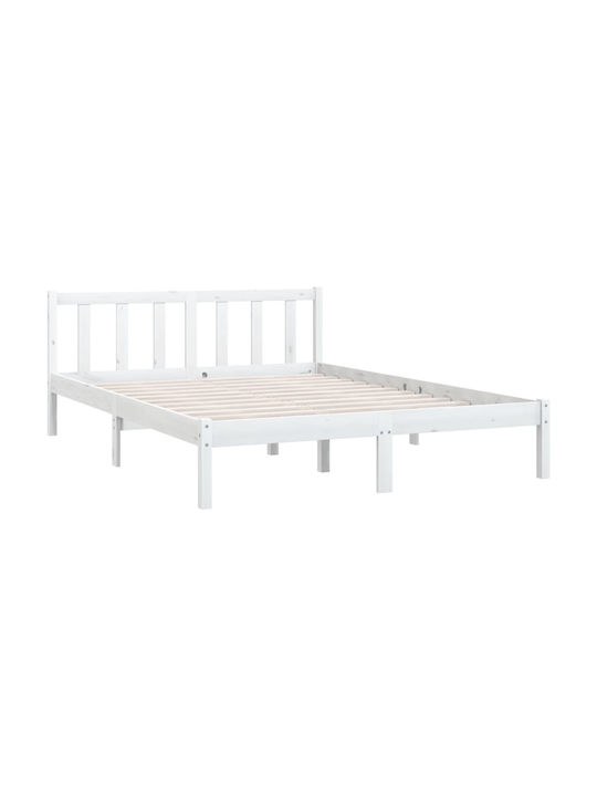 Κρεβάτι Διπλό από Μασίφ Ξύλο Λευκό με Τάβλες για Στρώμα 150x200cm