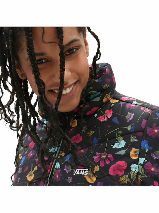 Foundry V Printed Pressed Women's Short Puffer Jacket for Winter Black