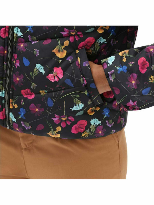 Foundry V Printed Pressed Women's Short Puffer Jacket for Winter Black