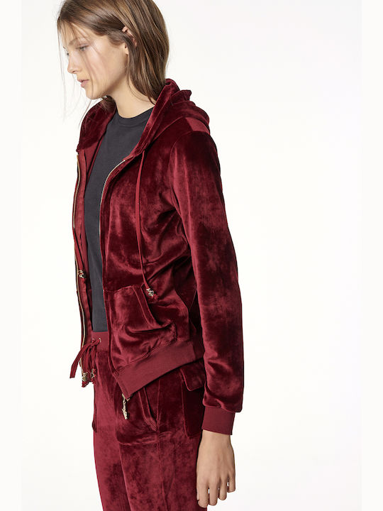 Women's Sweatshirt Jacket Velvet Hooded Burgundy