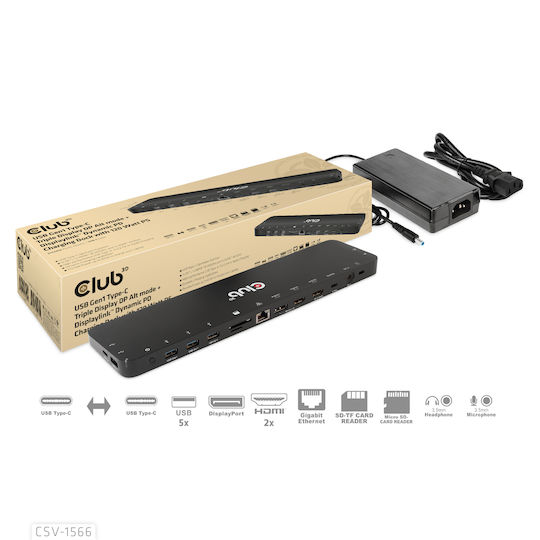 Club3D USB-C Docking Station με HDMI/DisplayPort 4K PD Ethernet Μαύρο (CSV-1566)