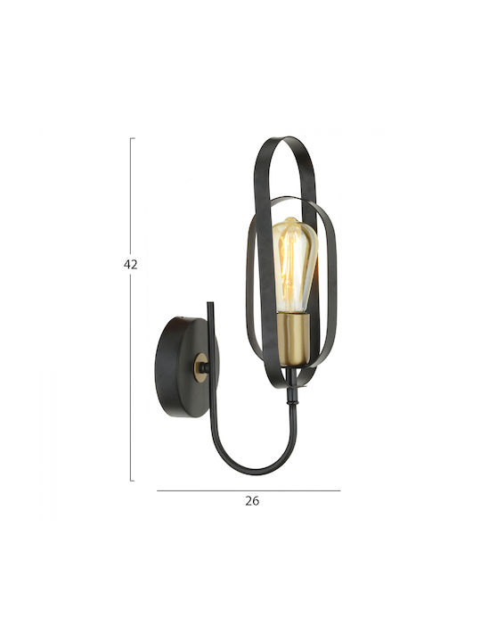 HomeMarkt Vintage Lamp Wall with Socket E27 Black 13x26x13cm