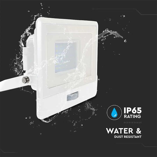 V-TAC Wasserdicht LED Flutlicht 30W Kaltweiß 6500K mit Bewegungssensor IP65
