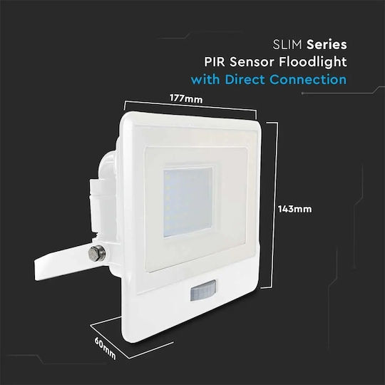 V-TAC Wasserdicht LED Flutlicht 30W Kaltweiß 6500K mit Bewegungssensor IP65