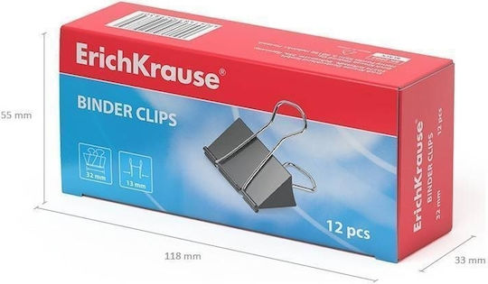 ErichKrause Metallic Clips 32mm Black 12pcs